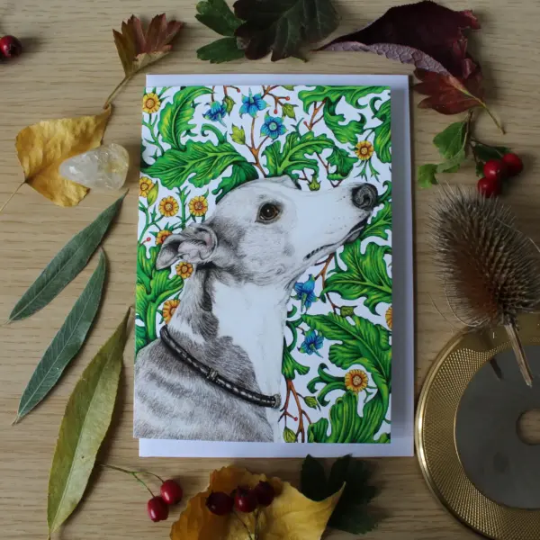 A6 Greeting Card - Floral Greyhound