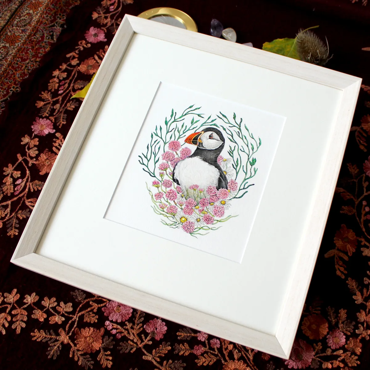 Original Art - Puffin in Sea Pinks (Framed)